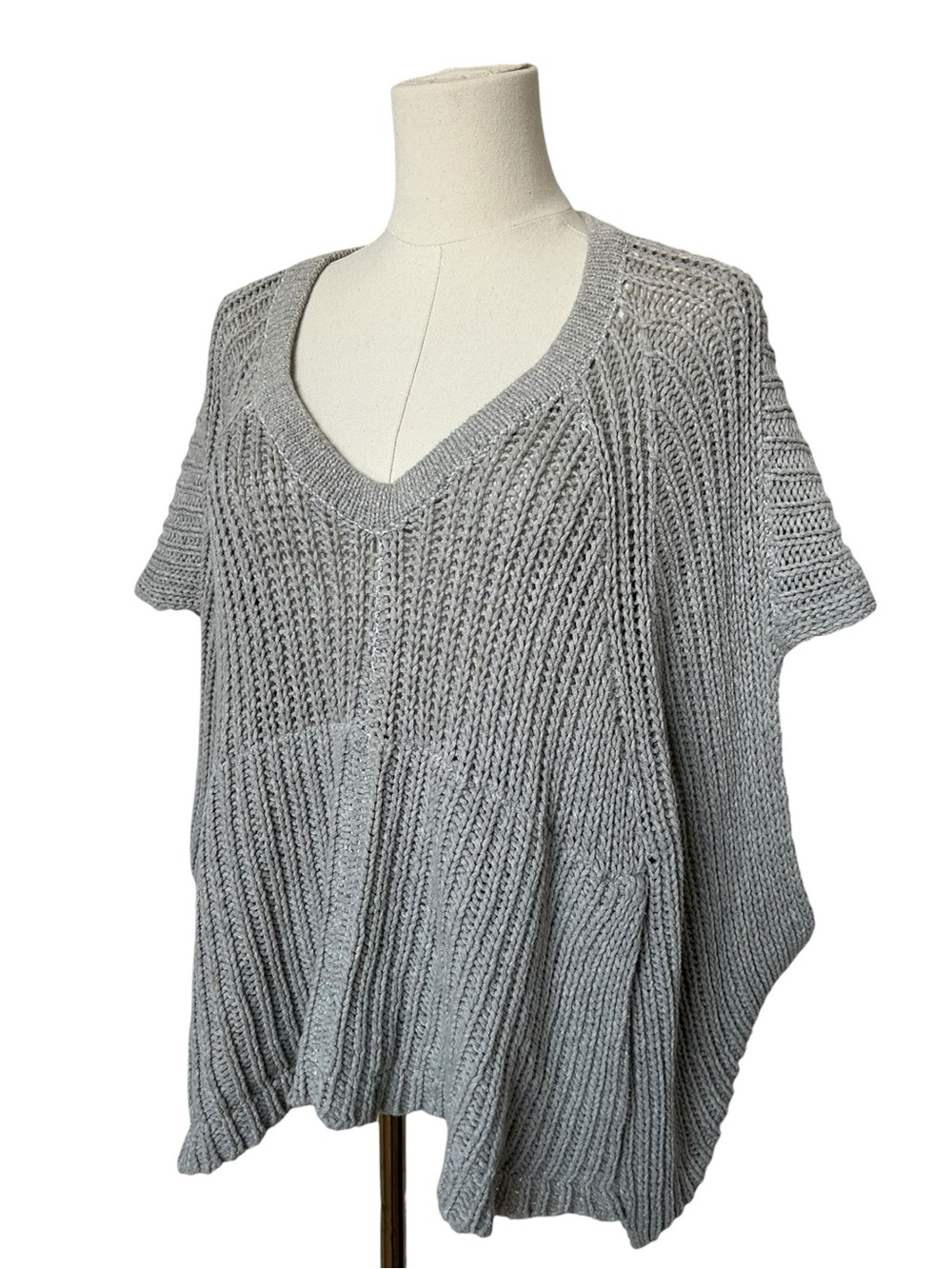 Inhabit Grey Cotton Cashmere Batwing Poncho Sweater XS/S Lagenlook - Picture 2 of 6